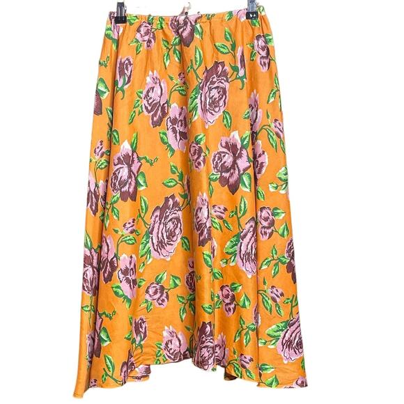 Handmade Dresses & Skirts - Vintage 1970's Floral Maxi Skirt Orange Mauve Cottagecore Garden Girl Bohemian